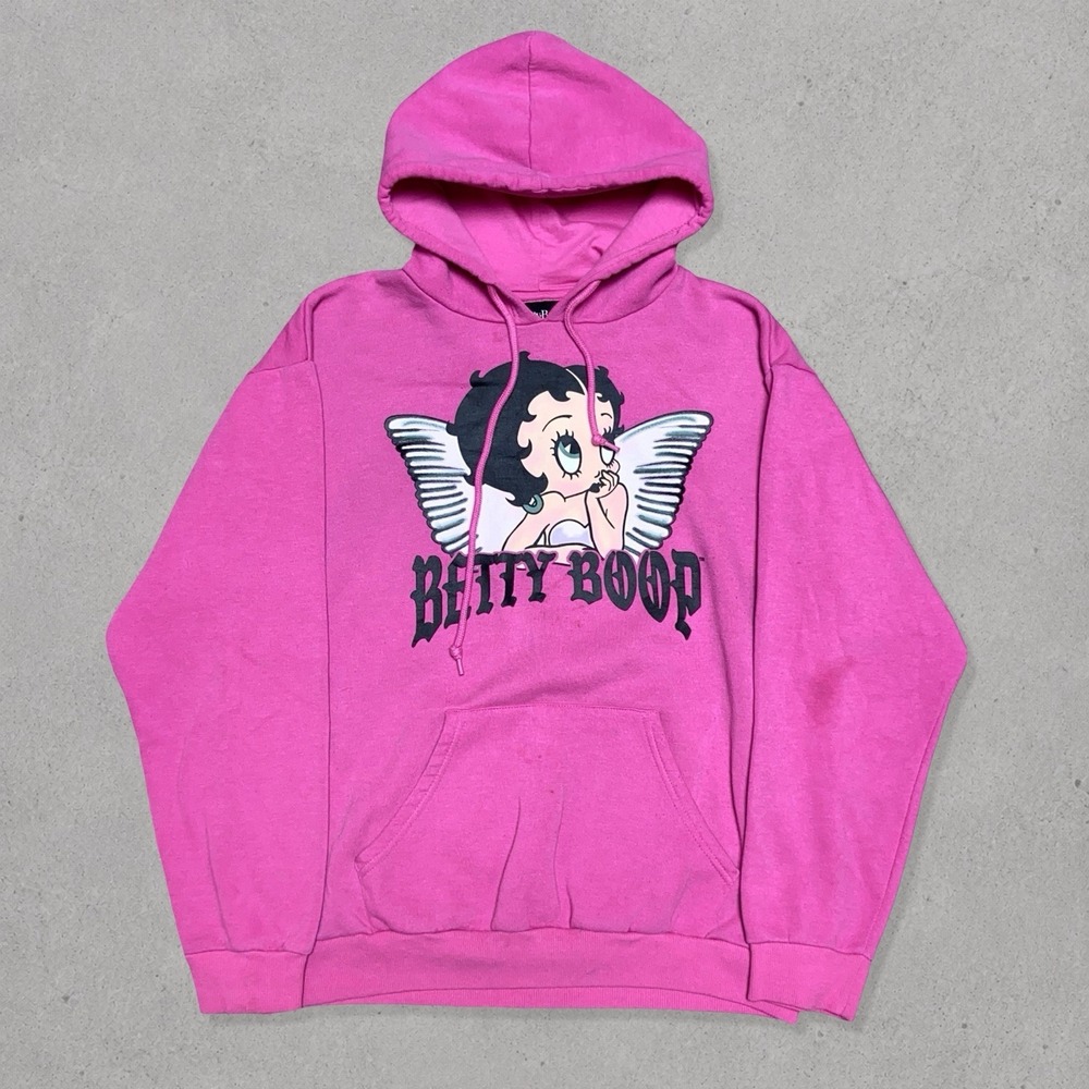 Betty Boop Angel Wings Hoodie Women's Medium Graphic Pullover Y2K Pink - Picture 2 of 9